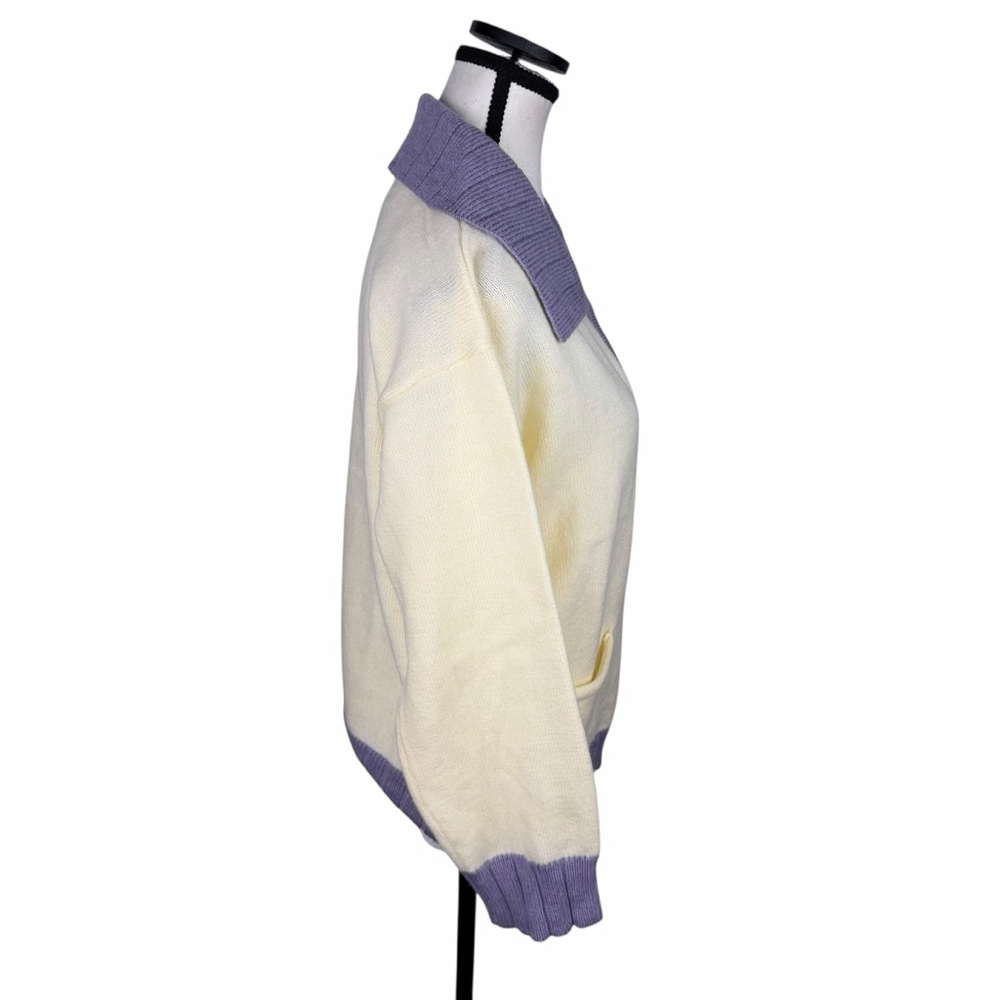 Papermoon Women M Pastel Half Zip Coquette Sweater Lavender Cream NWT - Picture 4 of 12